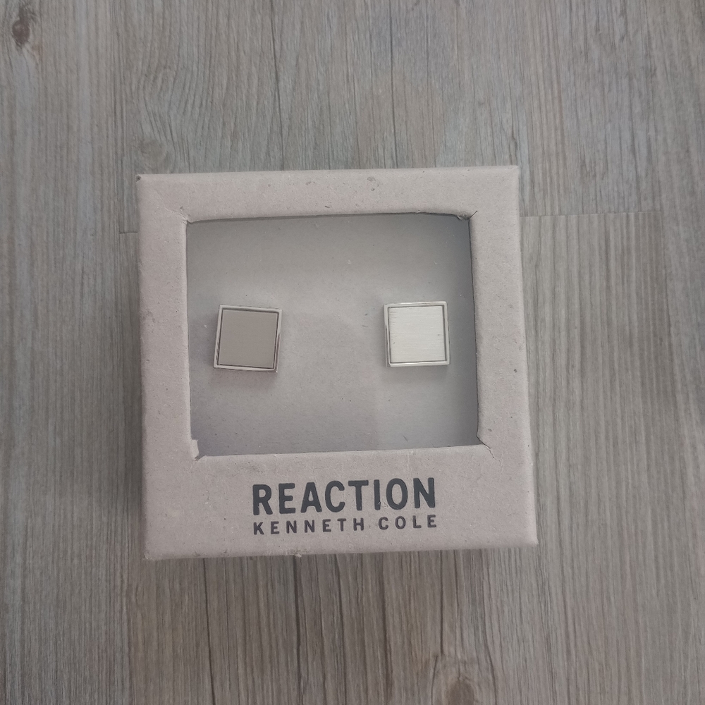 Kenneth Cole Reaction Men's Square Lines Silver Cufflinks